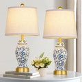 Ceramic Table Lamps Set of 2 for Living Room Bedroom Bedside, Traditional Blue and White Porcelain Classic Table Lamp for Nightstand Entryway, 2 LED Bulbs Included (Gold)