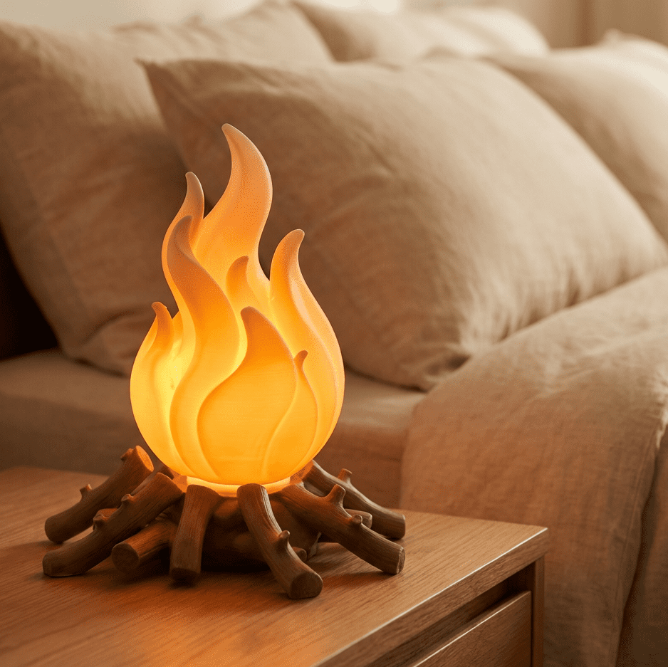 3D Flame Night Light wirh 9-Color, Changing Campfire Lamp, Rechargeable Fire Table Lamp, Decorative LED Bedside Light for Bedroom, Living Room, Gifts