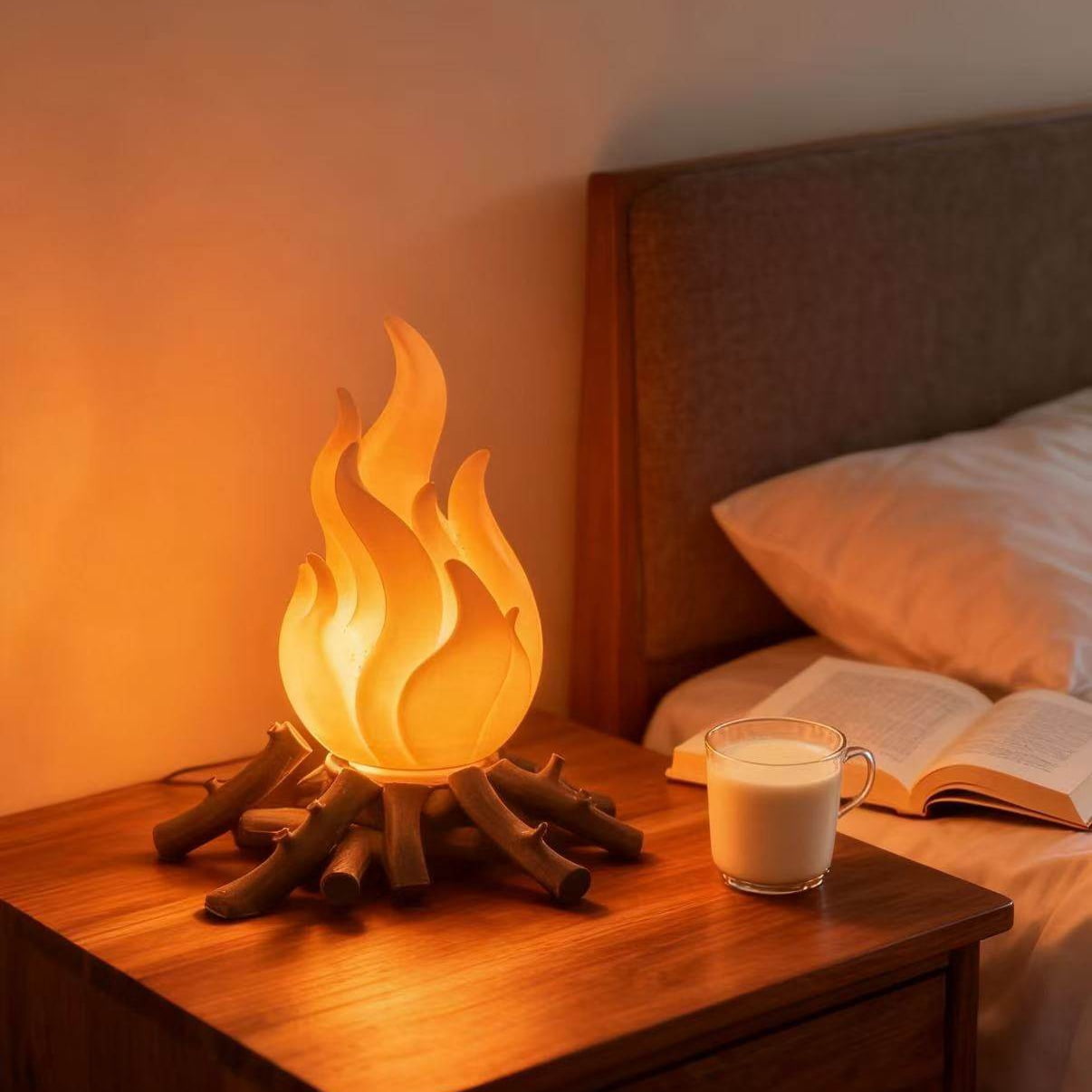 3D Flame Night Light wirh 9-Color, Changing Campfire Lamp, Rechargeable Fire Table Lamp, Decorative LED Bedside Light for Bedroom, Living Room, Gifts