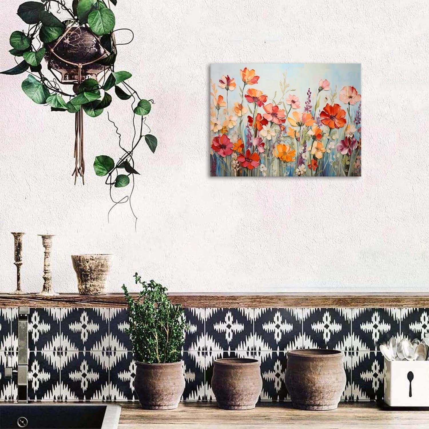 Wildflower Wall Art Colorful Floral Pictures Framed Printed Art for Bathroom Nature Botanical Canvas Prints Poster Modern Abstract Flowers Painting Artwork Living Room Bedroom Home Decorations