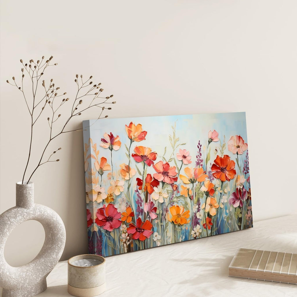 Wildflower Wall Art Colorful Floral Pictures Framed Printed Art for Bathroom Nature Botanical Canvas Prints Poster Modern Abstract Flowers Painting Artwork Living Room Bedroom Home Decorations