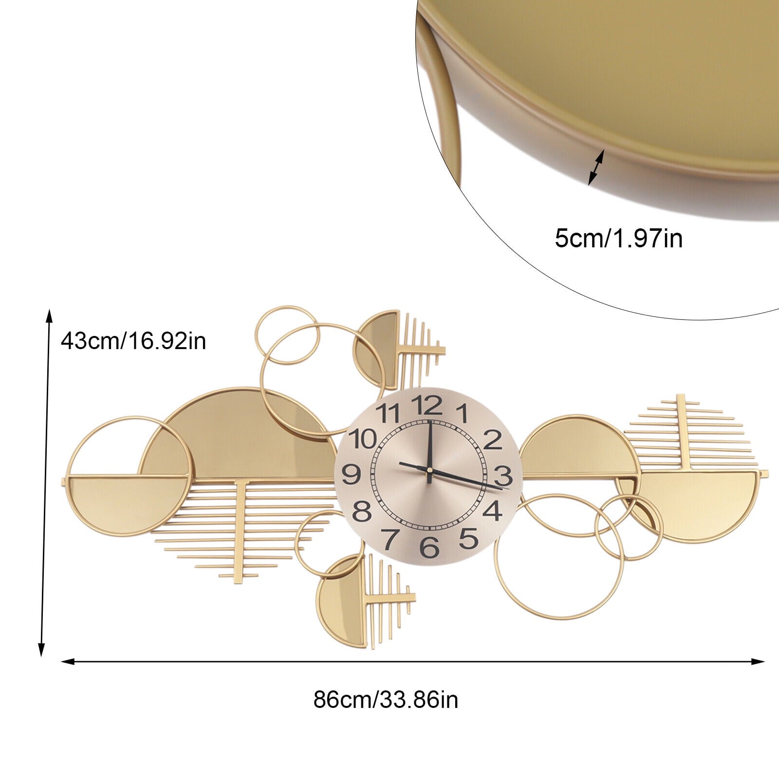 Large Luxury Gold Wall Clock Nordic Style Metal Clocks Home Living Room Decor for Studies, Living Rooms