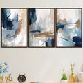 3-Piece Abstract Navy Blue Canvas Print Set, Modern Minimalist Frameless Wall Art Posters for Home and Living Room Decor