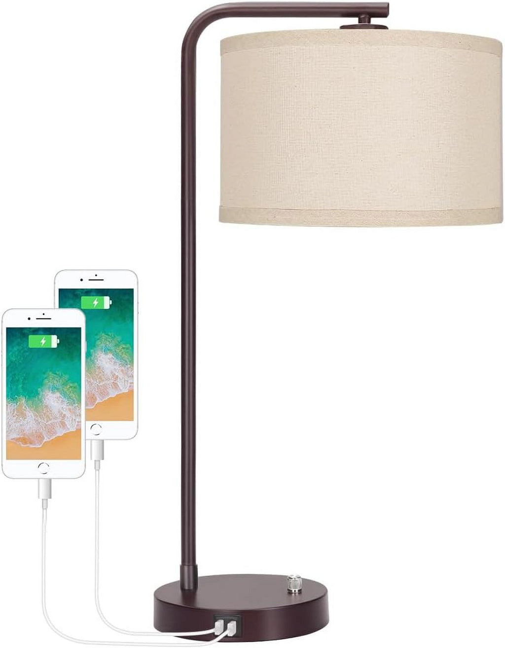 Side Table Lamp with Dual USB Ports, Dimmable Bedside Lamp Modern Nightstand Lamp Desk Reading Lamp with Linen Lampshade for Bedroom, Living Room, Study Room, Office, 9W 3000K LED Bulb Included