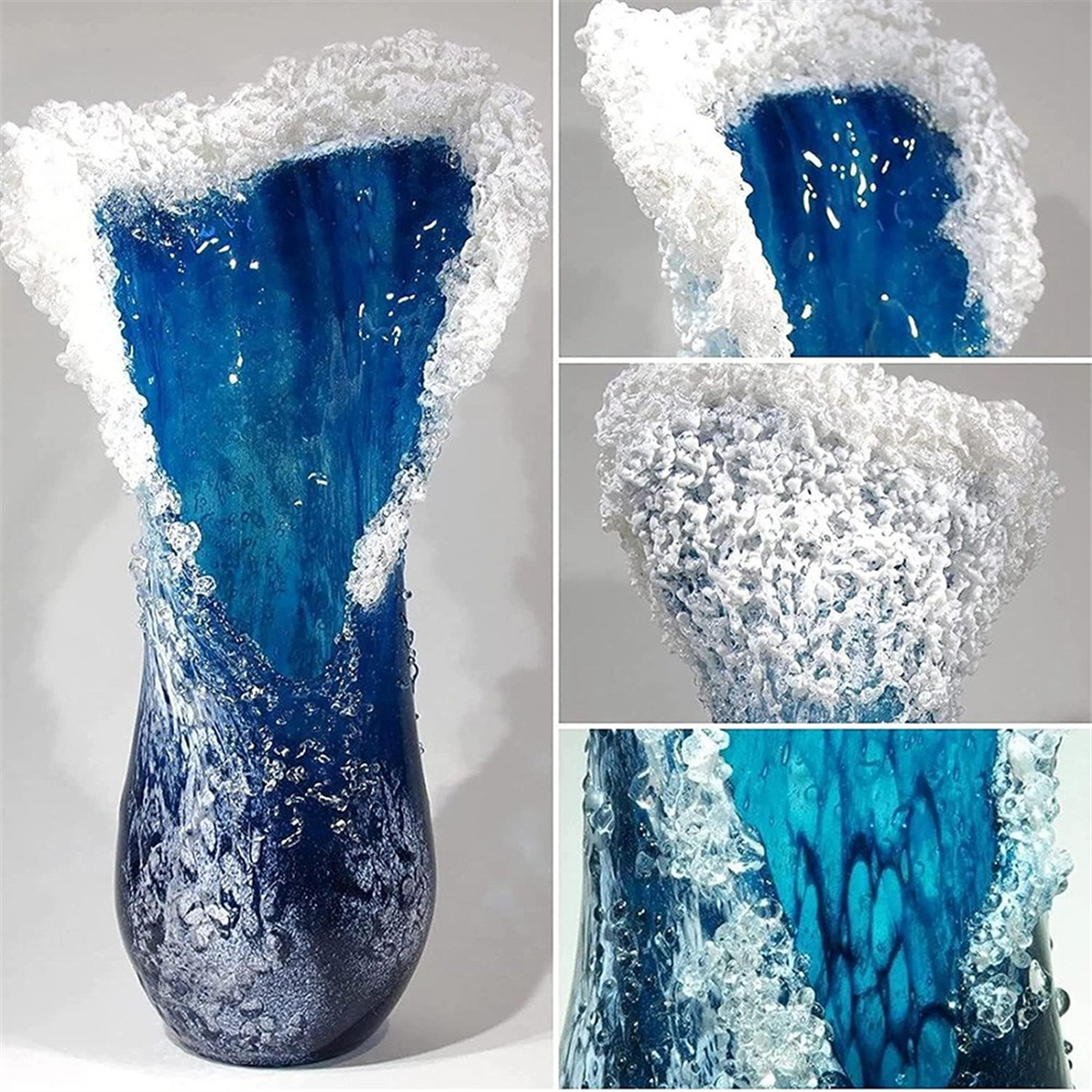Sea Wave Vase, Wavy Vase Resin Blue for Office Living Room Decorations Coffee Shop Decor 30cm