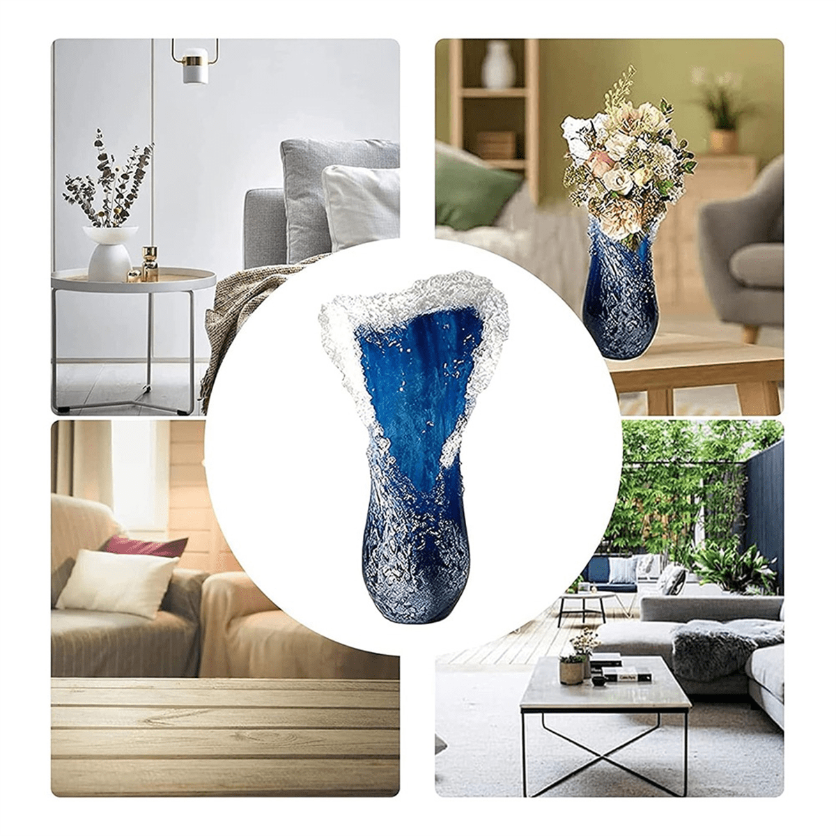 Sea Wave Vase, Wavy Vase Resin Blue for Office Living Room Decorations Coffee Shop Decor 30cm