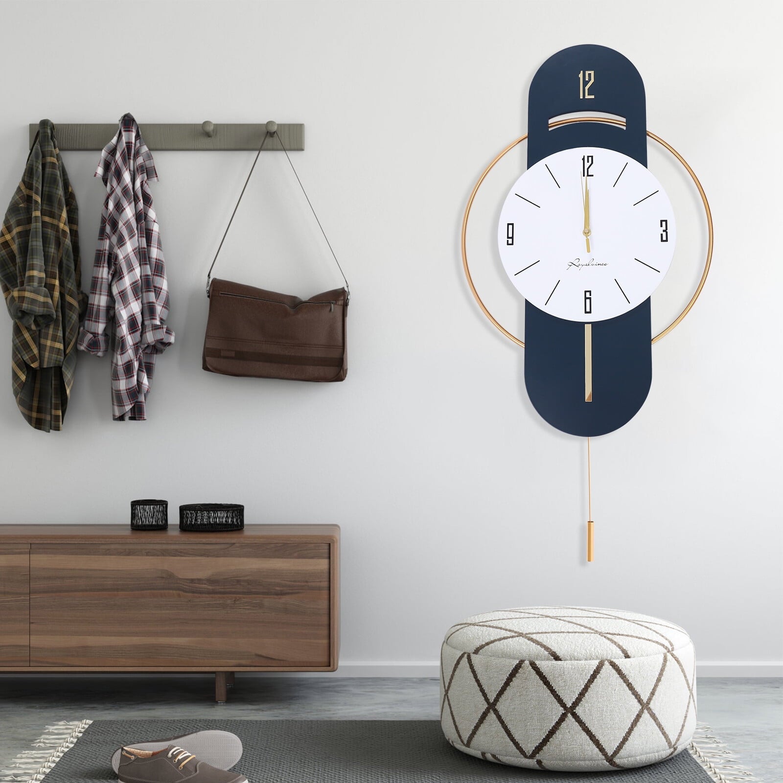 16.54*33.07in Wall-mounted Numbers Large Wall Clocks Wood Metal Silent Decoration Wall Clock for Kitchen Bedroom Office