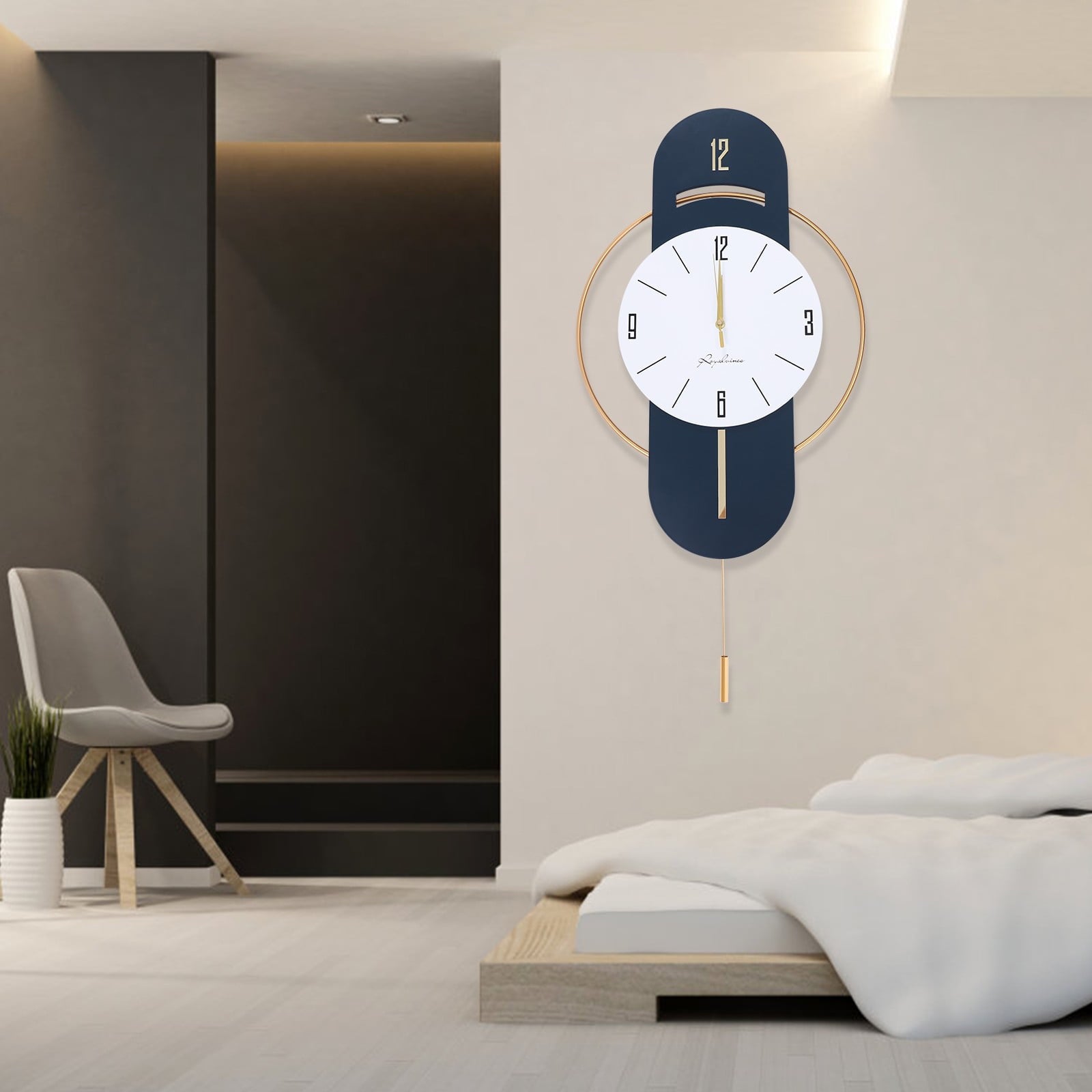 16.54*33.07in Wall-mounted Numbers Large Wall Clocks Wood Metal Silent Decoration Wall Clock for Kitchen Bedroom Office