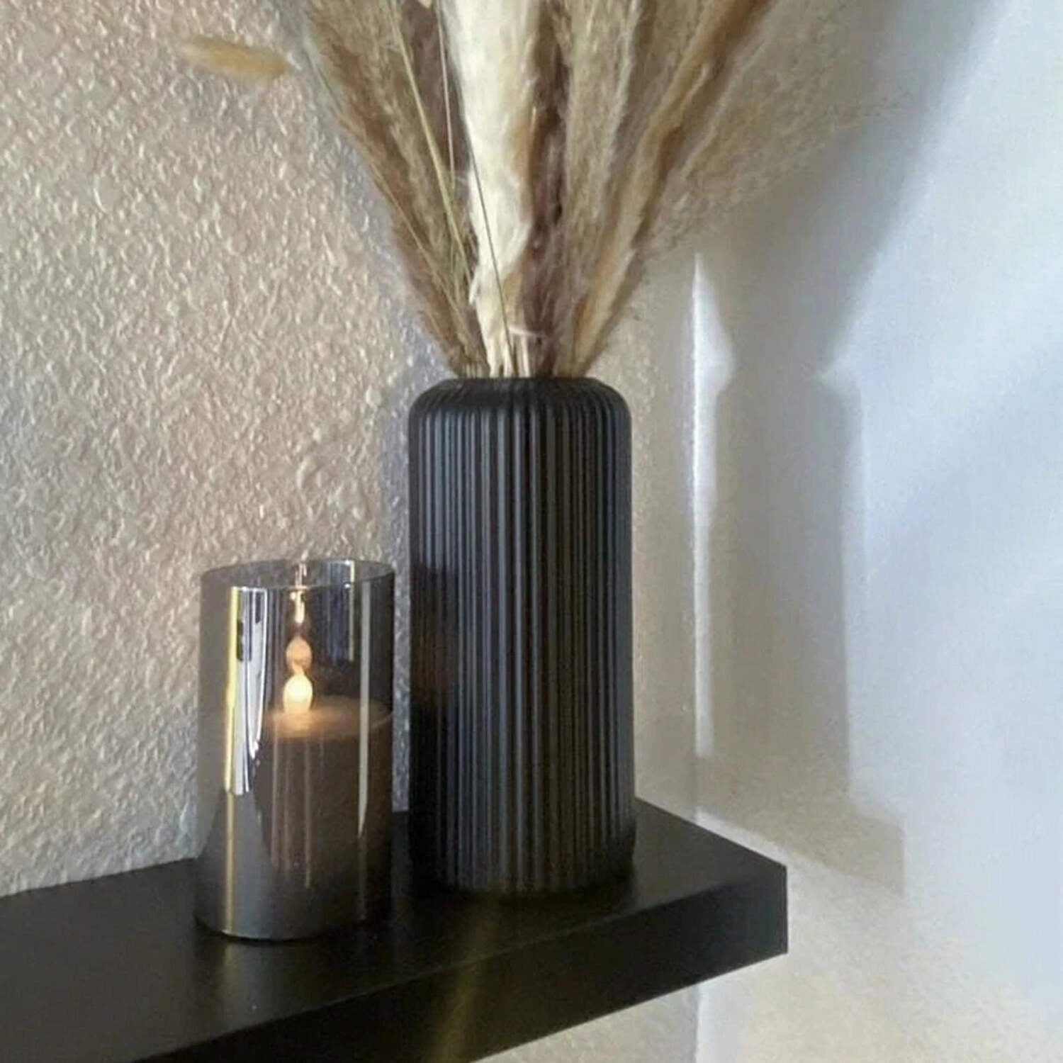 Modern Ceramic Flower Vase Tall Ribbed Cylinder Vase for Home Decor, Table Centerpiece or Office Display