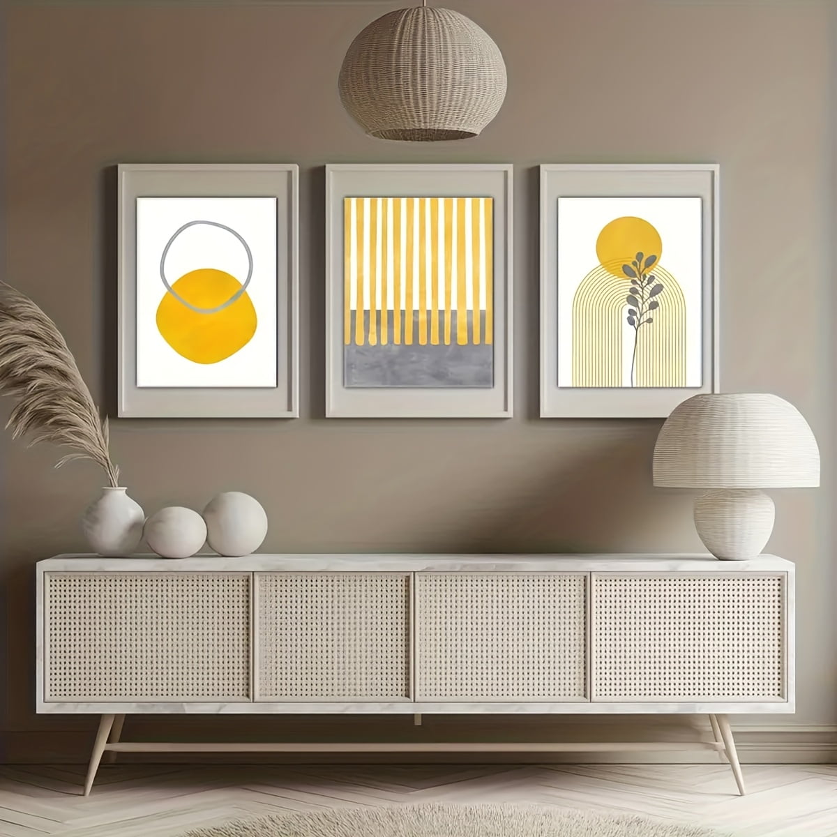 3pcs of mustard yellow and gray geometric abstract art, modern floral art, living room, bar, home and dormitory wall decorations, frameless