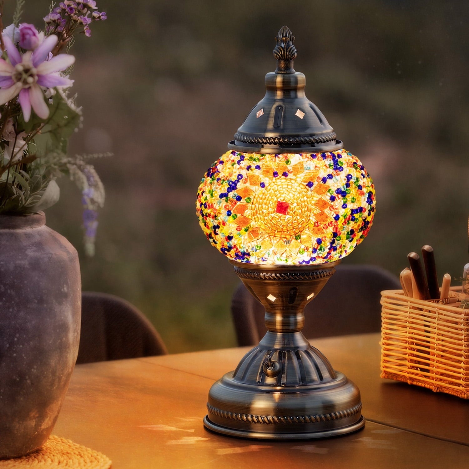 Turkish-Moroccan Mosaic Table Lamp - Bohemian Stained Glass Nightlight with Intricate Patterns, Ideal for Bedroom,Living Room, Office Decor,Holiday Gift, Decorative Light,Vibrant Lamp Design