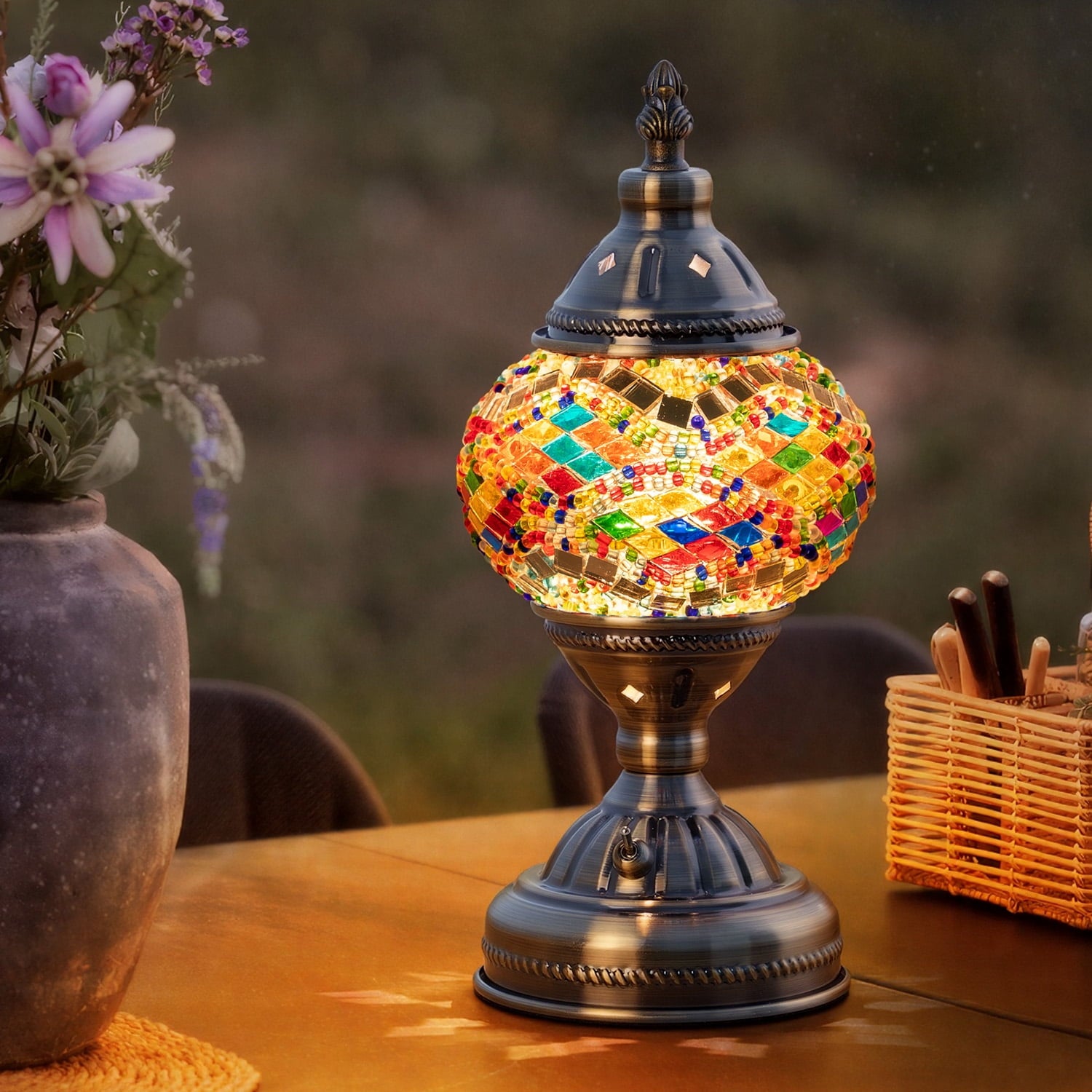Turkish-Moroccan Mosaic Table Lamp - Bohemian Stained Glass Nightlight with Intricate Patterns, Ideal for Bedroom,Living Room, Office Decor,Holiday Gift, Decorative Light,Vibrant Lamp Design
