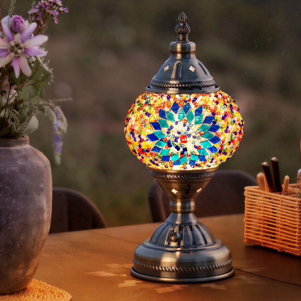 Turkish-Moroccan Mosaic Table Lamp - Bohemian Stained Glass Nightlight with Intricate Patterns, Ideal for Bedroom,Living Room, Office Decor,Holiday Gift, Decorative Light,Vibrant Lamp Design