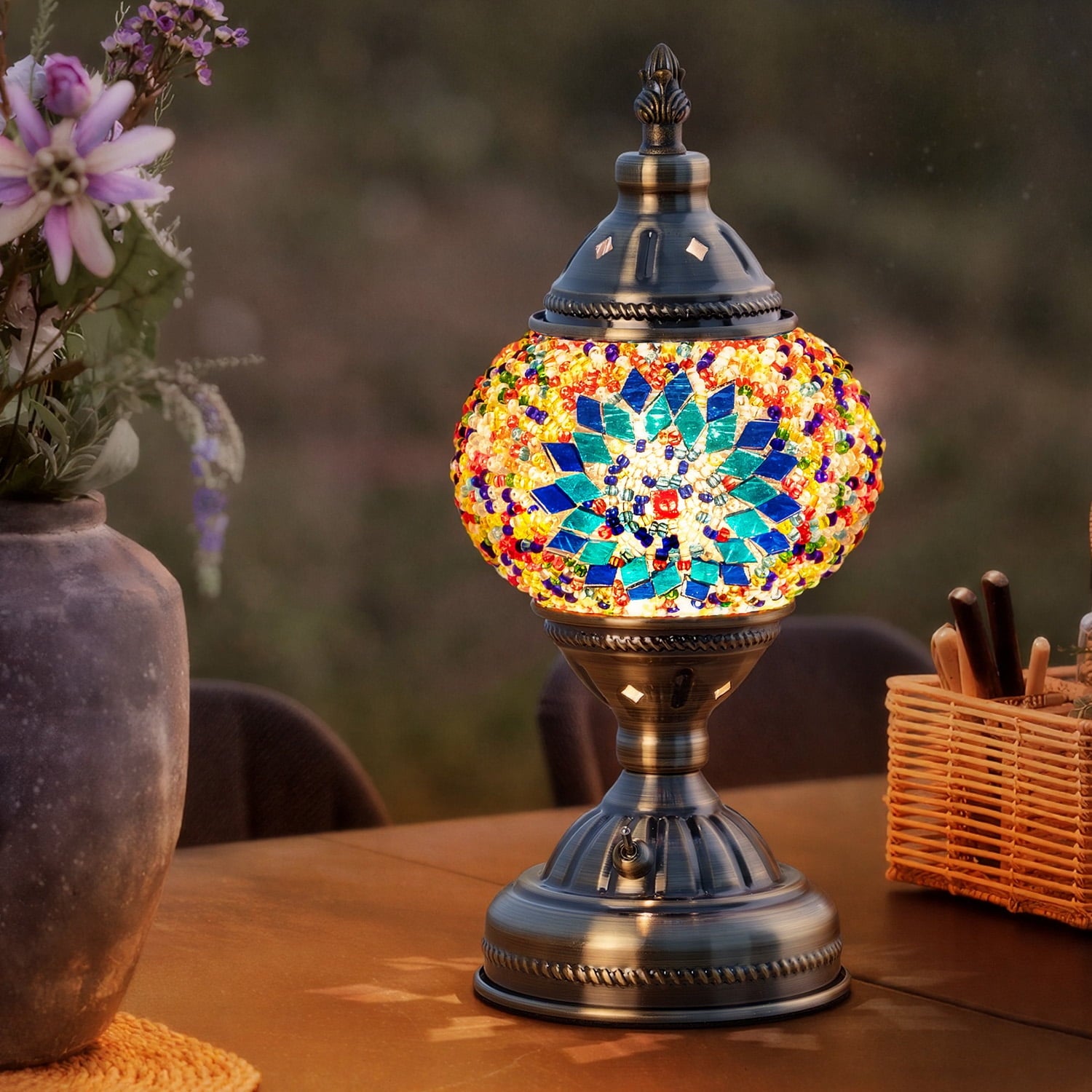 Turkish-Moroccan Mosaic Table Lamp - Bohemian Stained Glass Nightlight with Intricate Patterns, Ideal for Bedroom,Living Room, Office Decor,Holiday Gift, Decorative Light,Vibrant Lamp Design