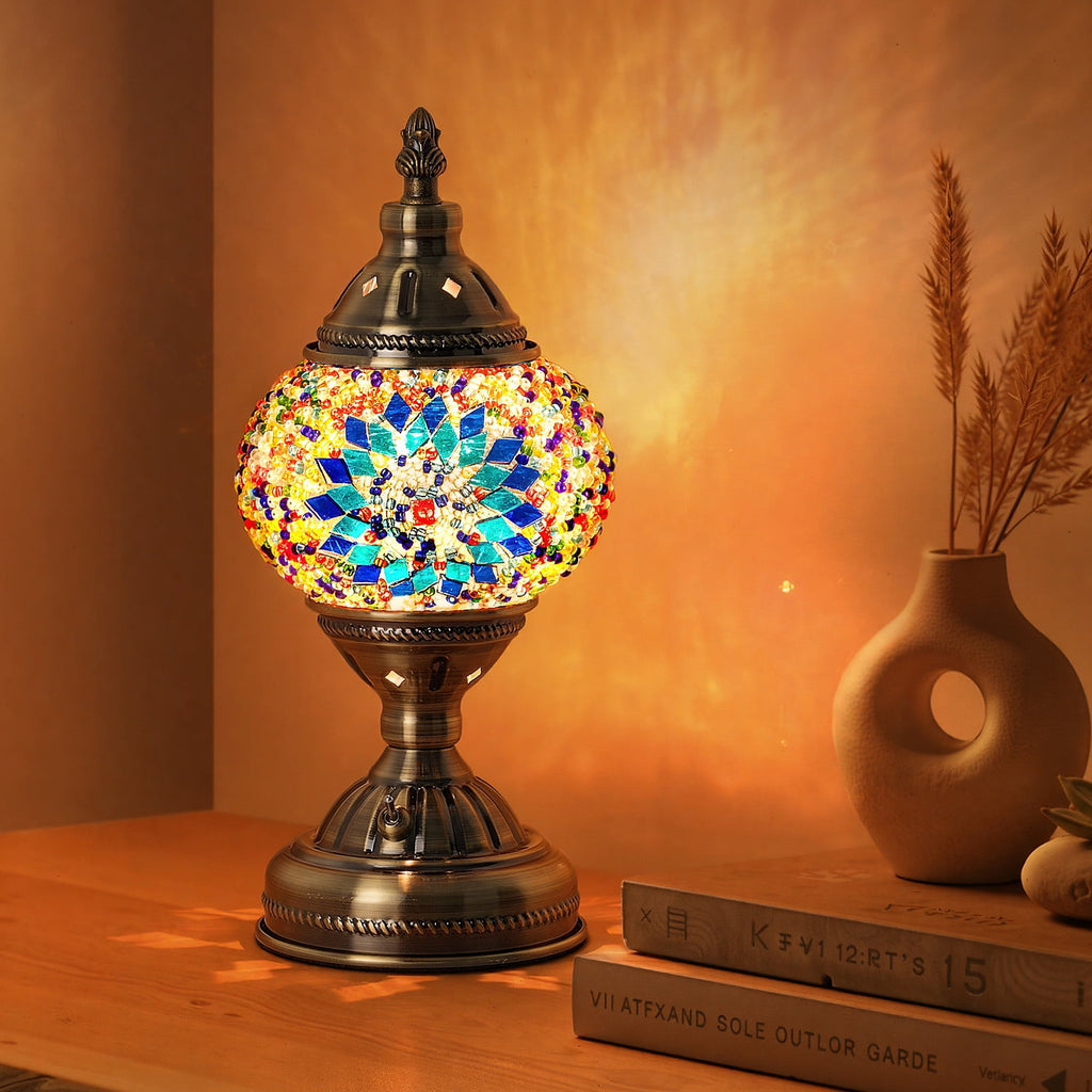 Turkish-Moroccan Mosaic Table Lamp - Bohemian Stained Glass Nightlight with Intricate Patterns, Ideal for Bedroom,Living Room, Office Decor,Holiday Gift, Decorative Light,Vibrant Lamp Design