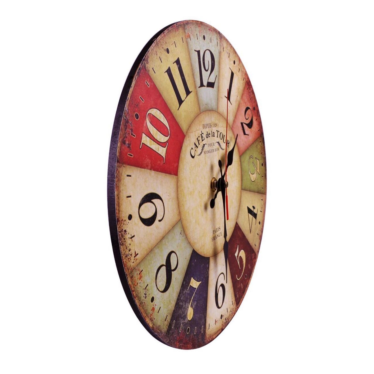 12 Inch Retro Wooden Wall Clock Farmhouse Decor, Silent Non Ticking Wall Clocks Large Decorative - Big Wood Analog Battery Operated - Vintage Rustic Colorful Tuscan Country Outdoor