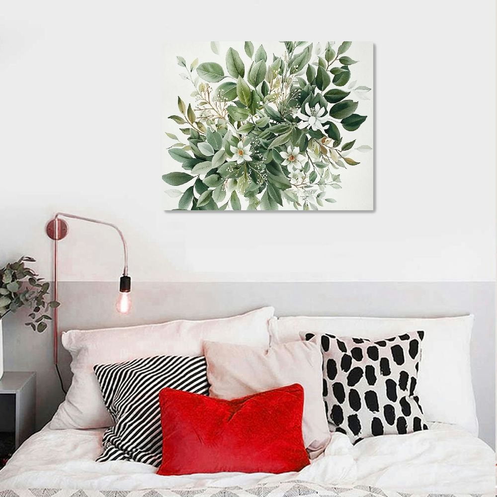 BCIIG  Watercolor Botanical Wall Art Boho Floral Canvas Wall Decor Prints Sage Green Wildflower Wall Art Modern Flower Pictures Botanical Painting for Bedroom Bathroom ,20"x16" Unframed 20x16in
