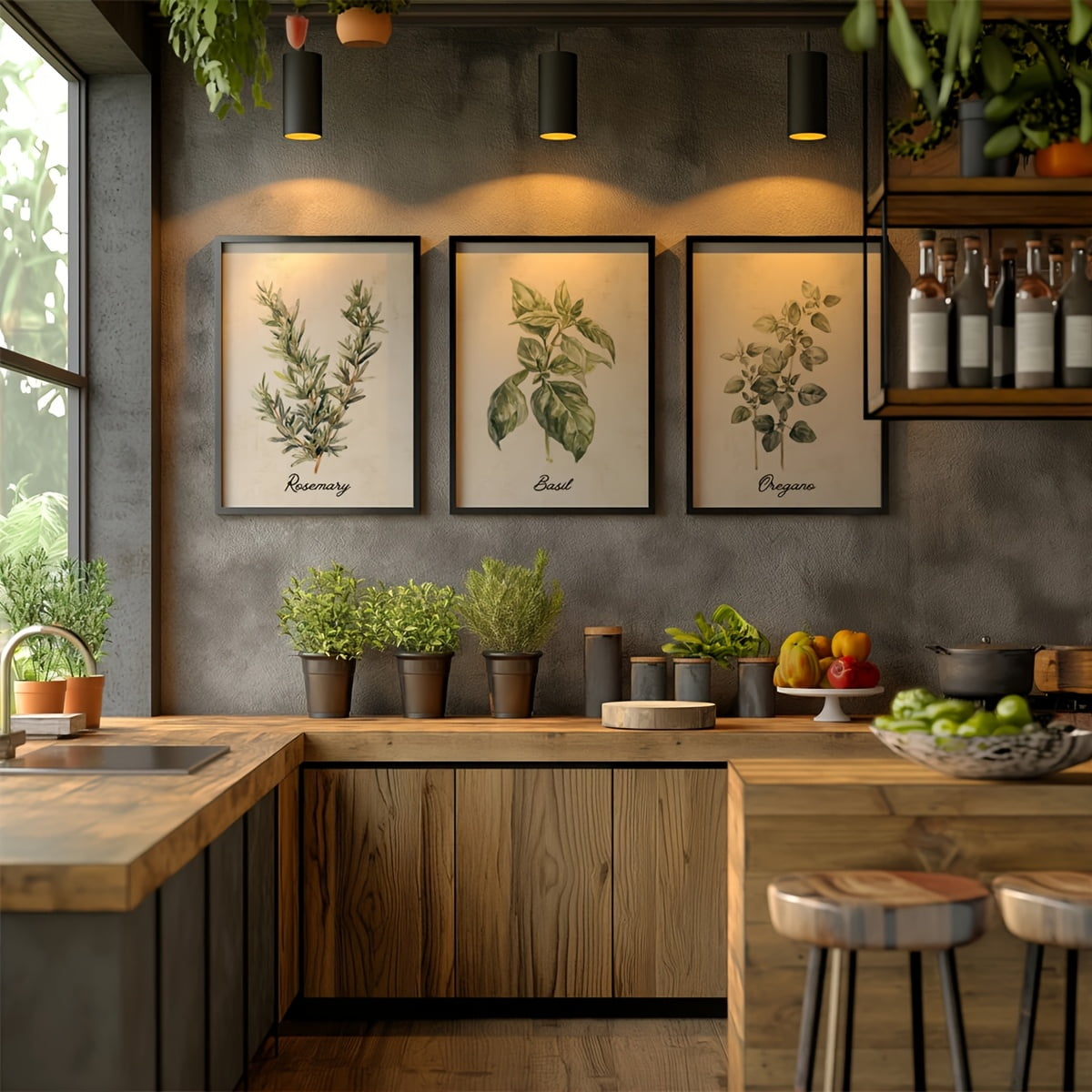 Set of 3 Kitchen Vintage Print, Antique Beige Kitchen Wall Art, Rustic Watercolor Botanical Herb Decor, Modern Cottagecore Farmhouse Posters, No Frame