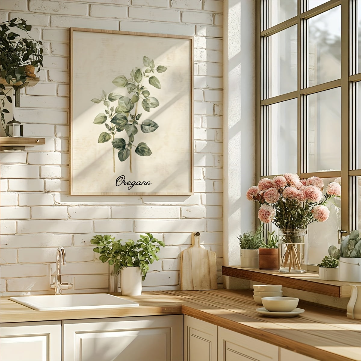 Set of 3 Kitchen Vintage Print, Antique Beige Kitchen Wall Art, Rustic Watercolor Botanical Herb Decor, Modern Cottagecore Farmhouse Posters, No Frame