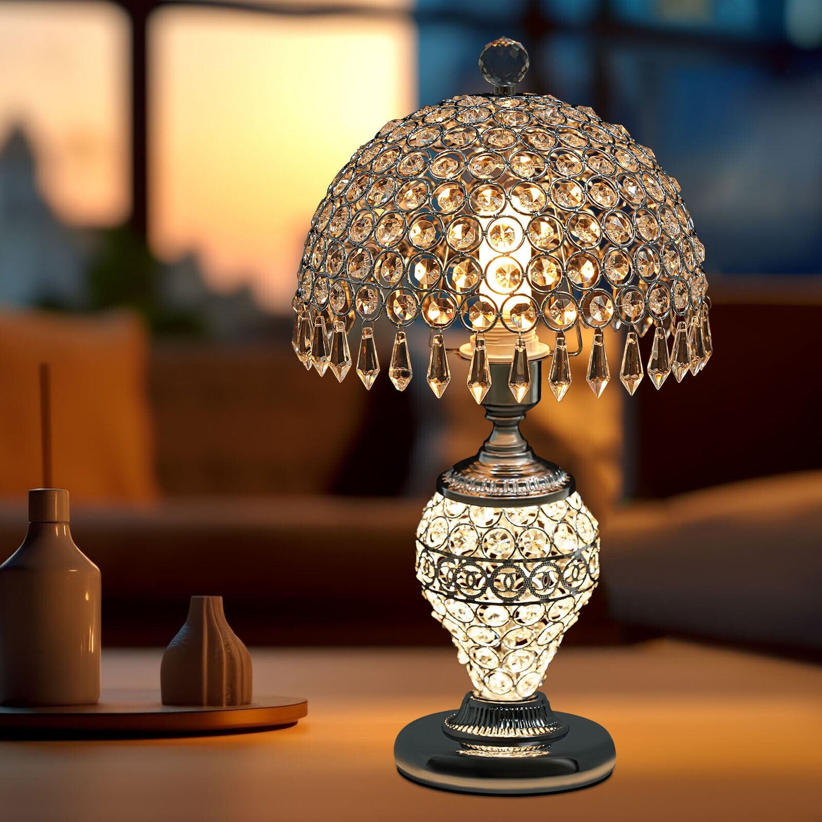 Crystal Table Lamp Bedside Nightstand Desk Reading Lamp Bedroom Living Room Lamp