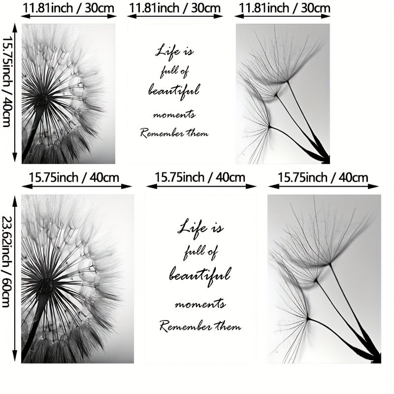 3pcs, Black And White Dandelion Canvas Painting, Modern Plant Wall Art Poster And Prints, For Living Room Decoration Home Decor, No Frame