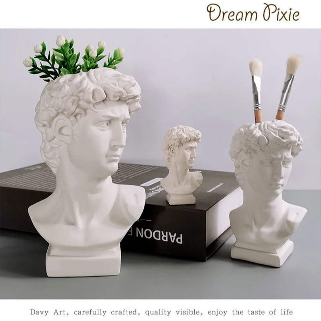 David Head Flower Pot Vase Roman Style Face Planter for Garden Home Office Decor (Large)