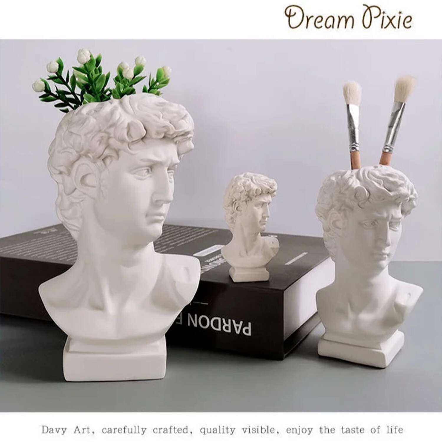 David Head Flower Pot Vase Roman Style Face Planter for Garden Home Office Decor (Large)