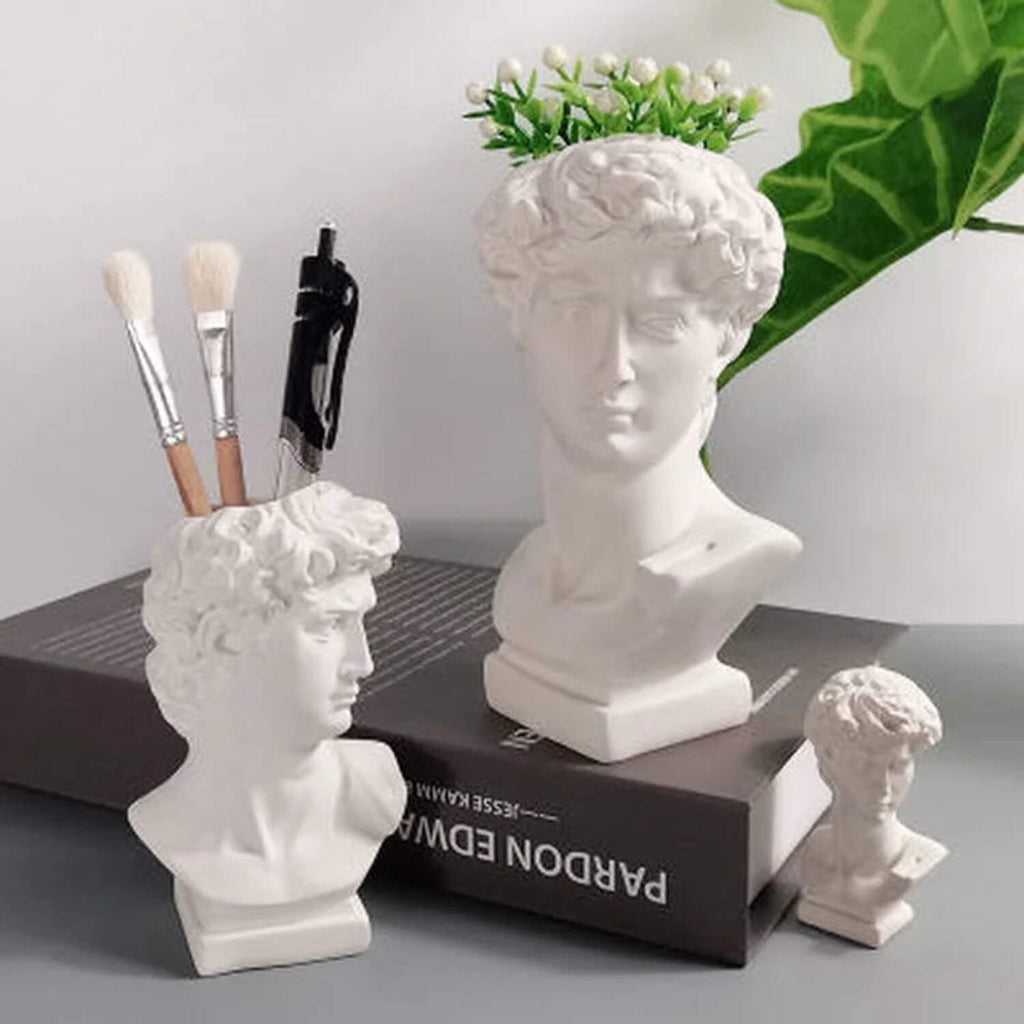 David Head Flower Pot Vase Roman Style Face Planter for Garden Home Office Decor (Large)