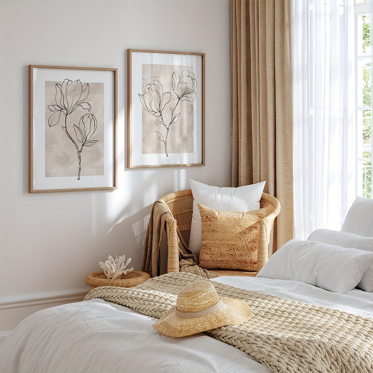 Set of 3 Modern Minimalist Botanical Floral Canvas Art Prints, Neutral Wall Decor for Living Room, Bedroom, Hallway - Unframed Canvas Wall Art Ideal for Home Decor and Gifting