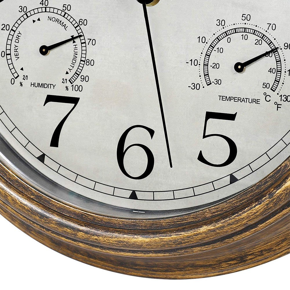 12inch Wall Clock,Retro Waterproof Clock with Displays Thermometer&amp;Hygrometer,Noise-Free Clock for Indoor/Outdoor