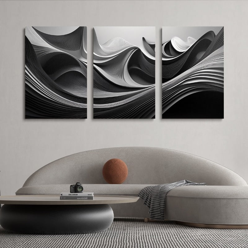 3pcs Modern Abstract Black &amp; White Canvas Wall Art Set - Frameless, Textured Design Decorative Prints for Living Room, Bedroom, Office, Bar, Cafe - Contemporary Home &amp; Office Decor, Wall Decor
