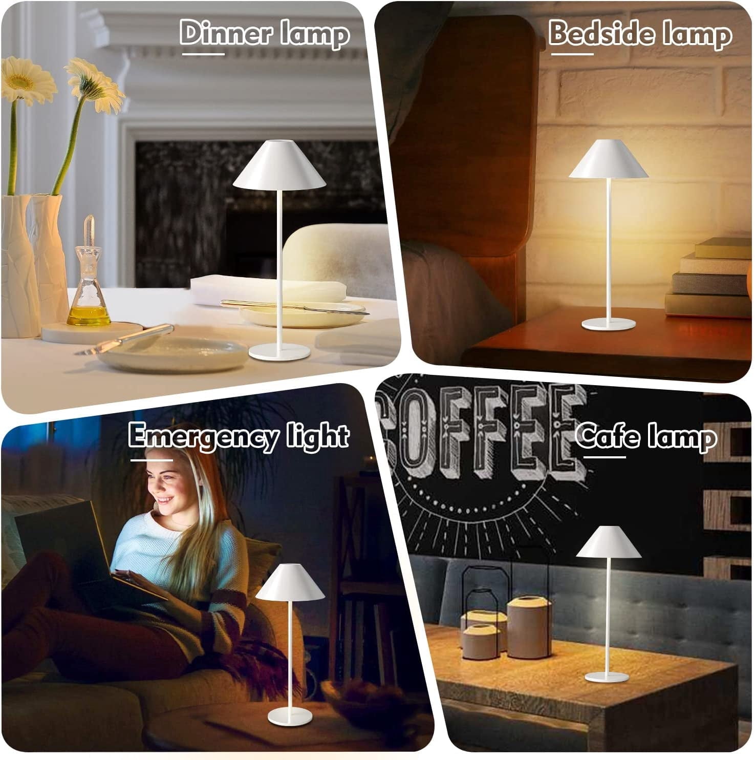 LED Cordless Dimmable Table Lamp, Long Lasting 4000mAh Rechargeable Battery Operated, 240LM, Black， Pack of 2.