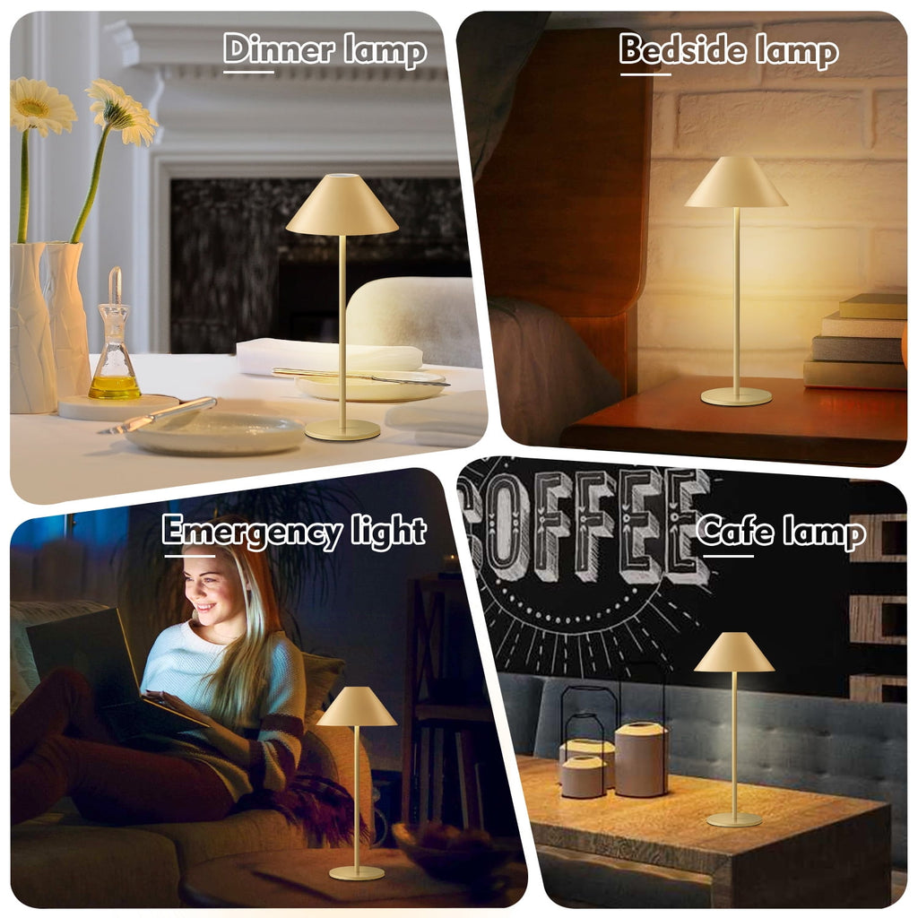 LED Cordless Dimmable Table Lamp, Long Lasting 4000mAh Rechargeable Battery Operated, 240LM, Black， Pack of 2.