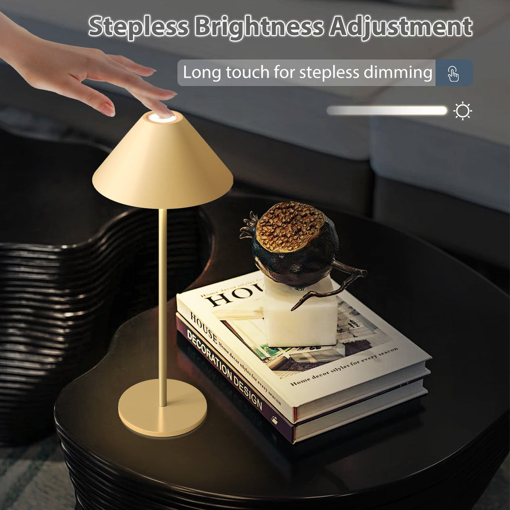 LED Cordless Dimmable Table Lamp, Long Lasting 4000mAh Rechargeable Battery Operated, 240LM, Black， Pack of 2.