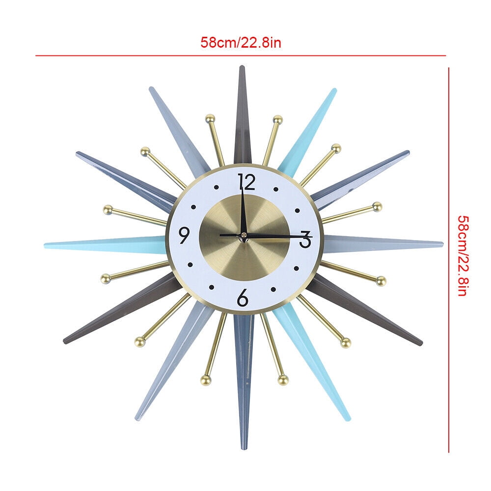 23Inch Retro Metal Wall Clocks Nordic Iron Round Starburst Watches Home Decor