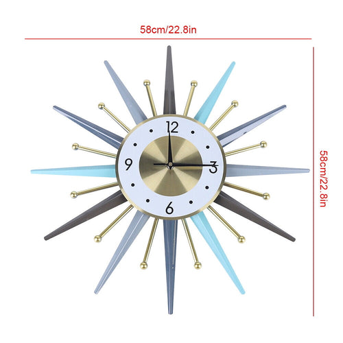 23Inch Retro Metal Wall Clocks Nordic Iron Round Starburst Watches Home Decor