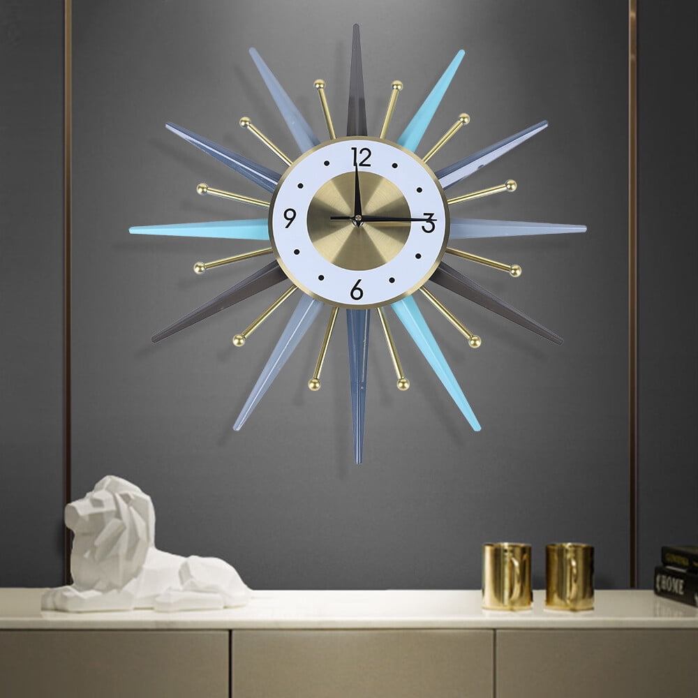 23Inch Retro Metal Wall Clocks Nordic Iron Round Starburst Watches Home Decor