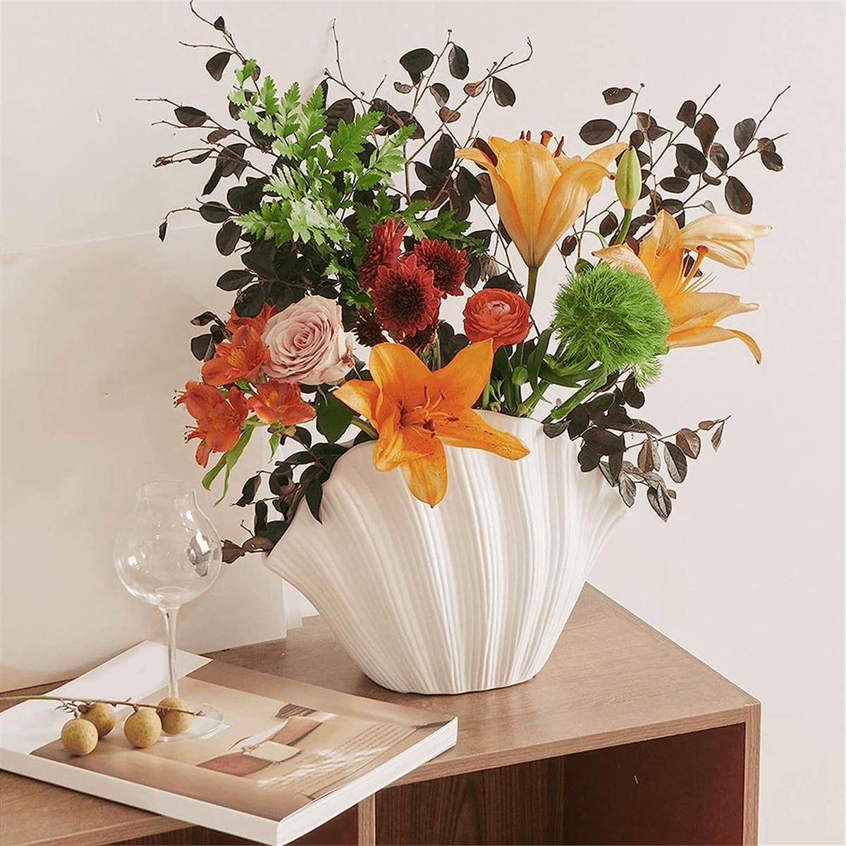 Nordic Style Shell Shaped Ceramic Vase Home Decor Tabletop Artificial Flower Plant Holder Tableware Flower Arrangement A