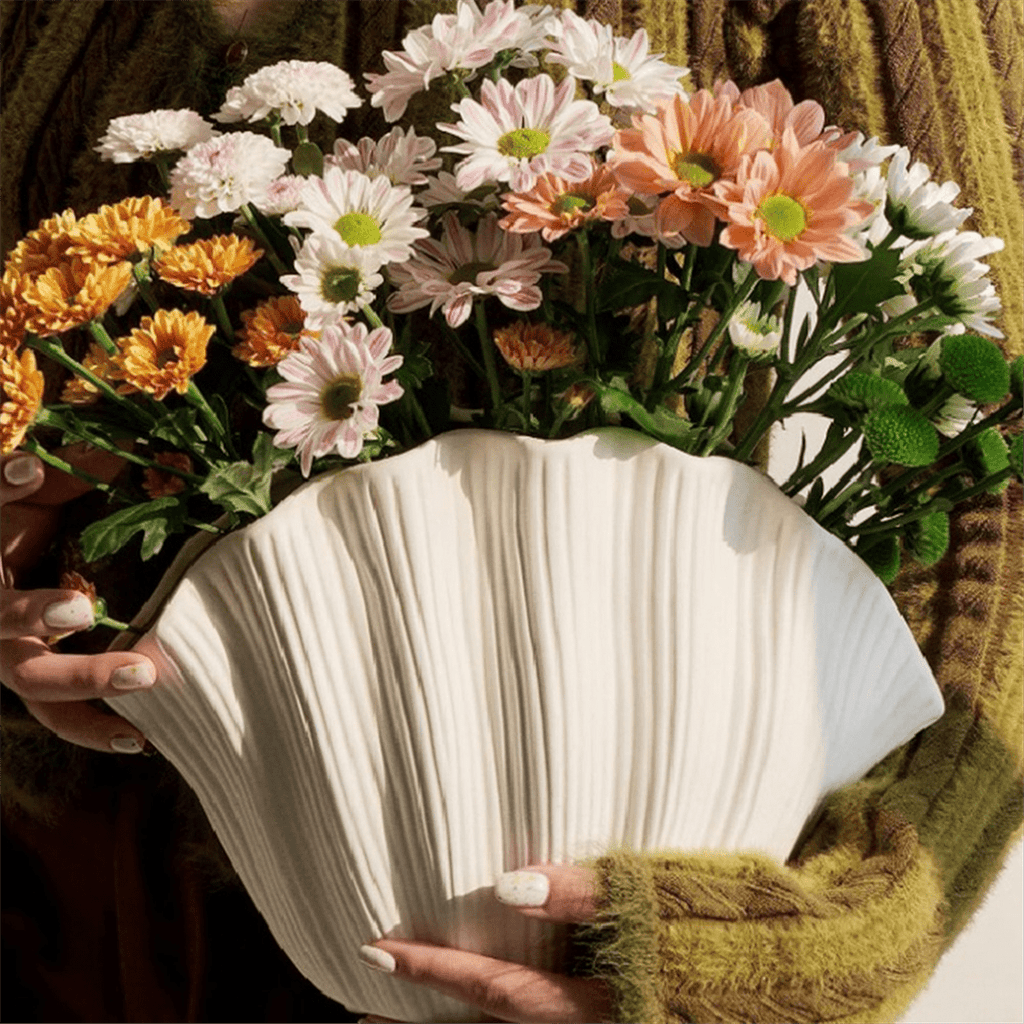 Nordic Style Shell Shaped Ceramic Vase Home Decor Tabletop Artificial Flower Plant Holder Tableware Flower Arrangement A