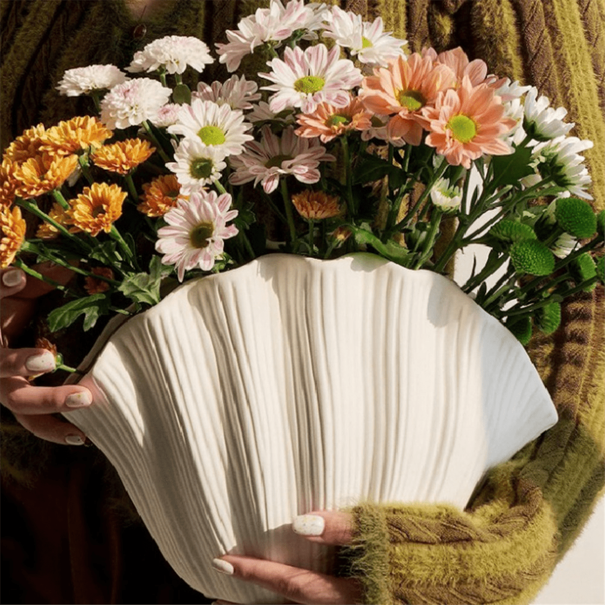 Nordic Style Shell Shaped Ceramic Vase Home Decor Tabletop Artificial Flower Plant Holder Tableware Flower Arrangement A
