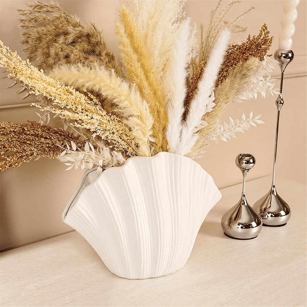 Nordic Style Shell Shaped Ceramic Vase Home Decor Tabletop Artificial Flower Plant Holder Tableware Flower Arrangement A