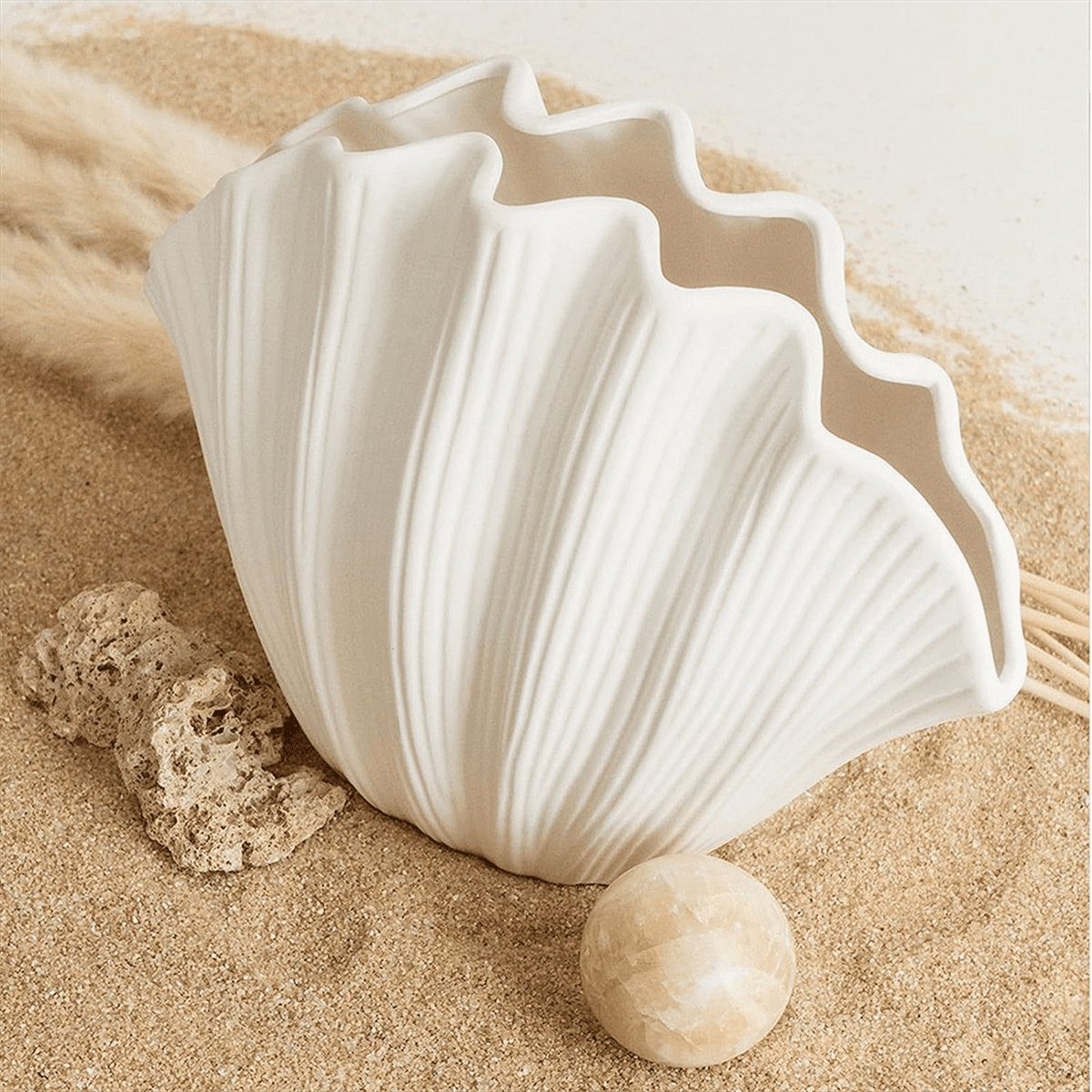 Nordic Style Shell Shaped Ceramic Vase Home Decor Tabletop Artificial Flower Plant Holder Tableware Flower Arrangement A