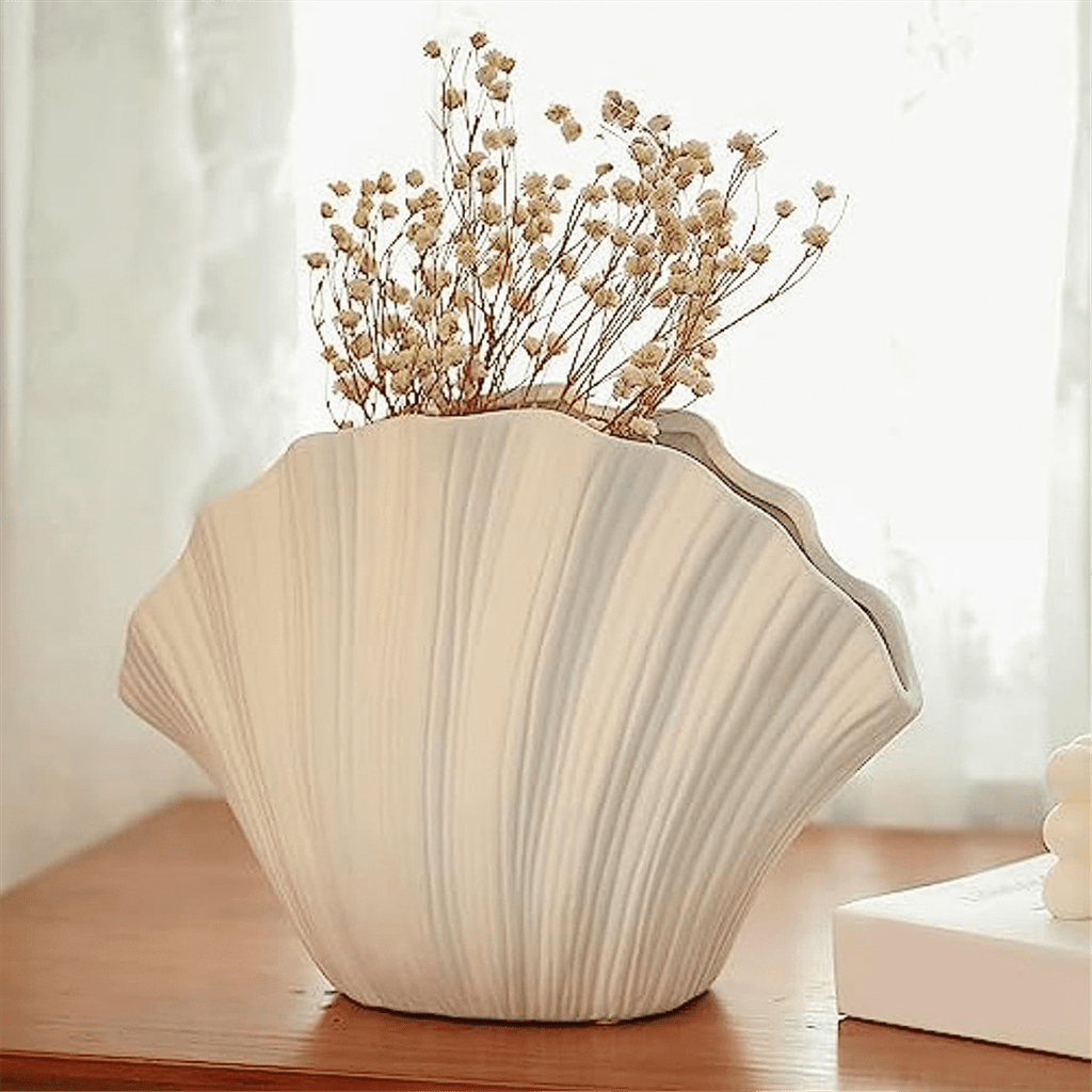 Nordic Style Shell Shaped Ceramic Vase Home Decor Tabletop Artificial Flower Plant Holder Tableware Flower Arrangement A