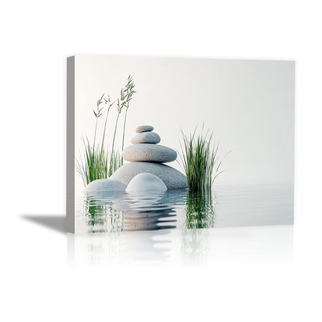 Mudket Framed Canvas Wall Art, White Orchid Candles Zen Stones Wall Decor, Elegant Calming Spa Floral Waterproof Art Prints for Bathroom Bedroom Living Room Home Decor - 12"L x 8"W