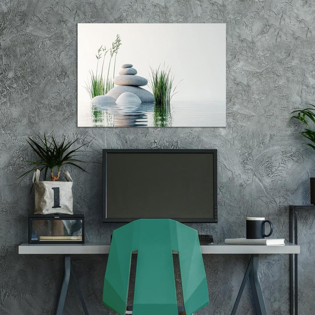 Mudket Framed Canvas Wall Art, White Orchid Candles Zen Stones Wall Decor, Elegant Calming Spa Floral Waterproof Art Prints for Bathroom Bedroom Living Room Home Decor - 12"L x 8"W