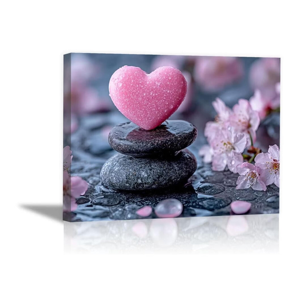 Mudket Framed Canvas Wall Art, White Orchid Candles Zen Stones Wall Decor, Elegant Calming Spa Floral Waterproof Art Prints for Bathroom Bedroom Living Room Home Decor - 12"L x 8"W