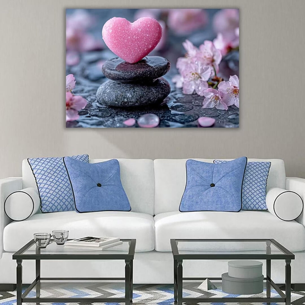 Mudket Framed Canvas Wall Art, White Orchid Candles Zen Stones Wall Decor, Elegant Calming Spa Floral Waterproof Art Prints for Bathroom Bedroom Living Room Home Decor - 12"L x 8"W