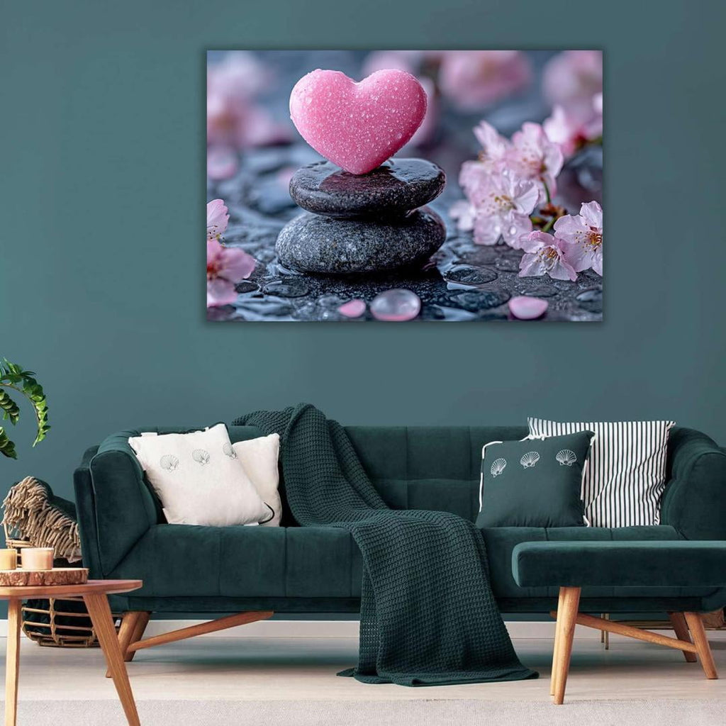 Mudket Framed Canvas Wall Art, White Orchid Candles Zen Stones Wall Decor, Elegant Calming Spa Floral Waterproof Art Prints for Bathroom Bedroom Living Room Home Decor - 12"L x 8"W