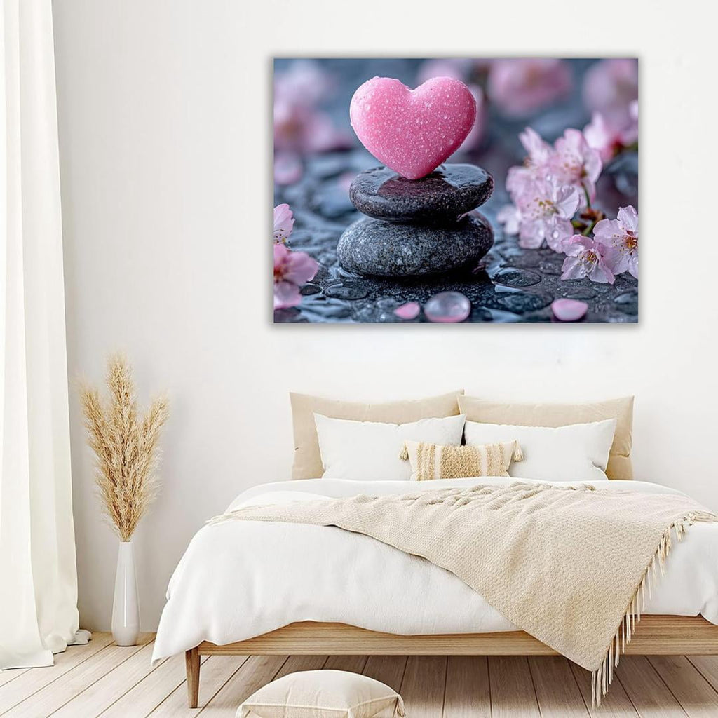 Mudket Framed Canvas Wall Art, White Orchid Candles Zen Stones Wall Decor, Elegant Calming Spa Floral Waterproof Art Prints for Bathroom Bedroom Living Room Home Decor - 12"L x 8"W