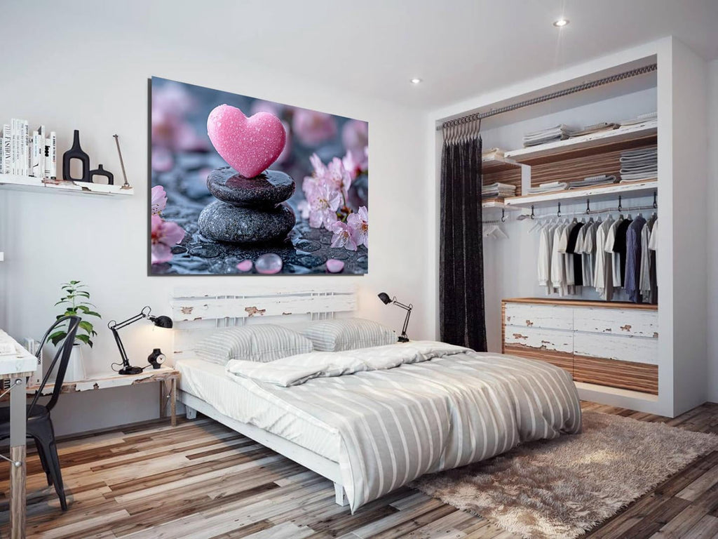 Mudket Framed Canvas Wall Art, White Orchid Candles Zen Stones Wall Decor, Elegant Calming Spa Floral Waterproof Art Prints for Bathroom Bedroom Living Room Home Decor - 12"L x 8"W